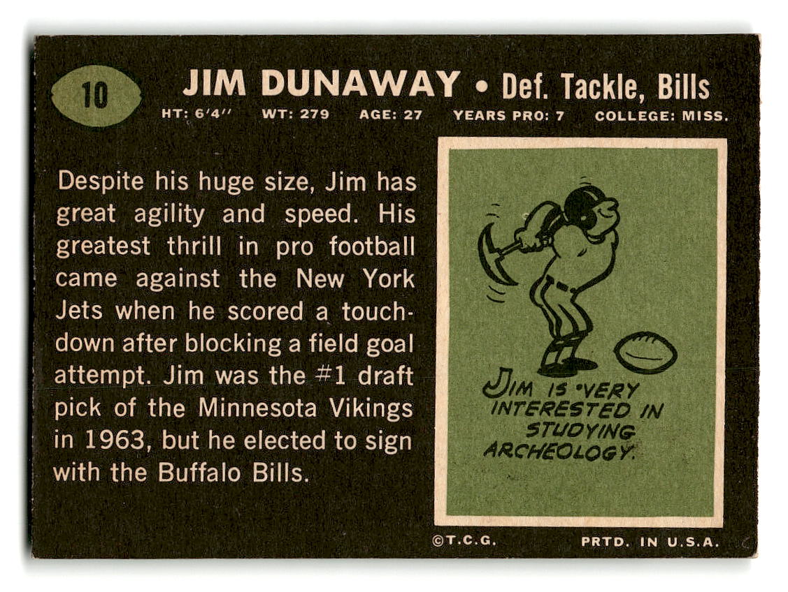 1969 Topps #10 Jim Dunaway Buffalo Bills EX